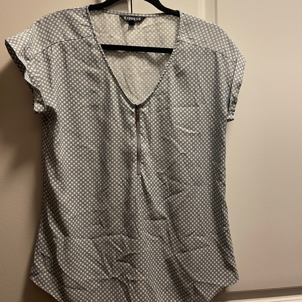 Express light blue polka dot short sleeve business shirt